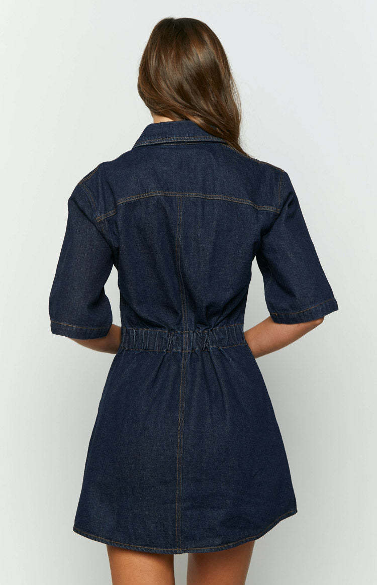 Xena Denim Mini Dress-Vavasi.All Rights Reserved.