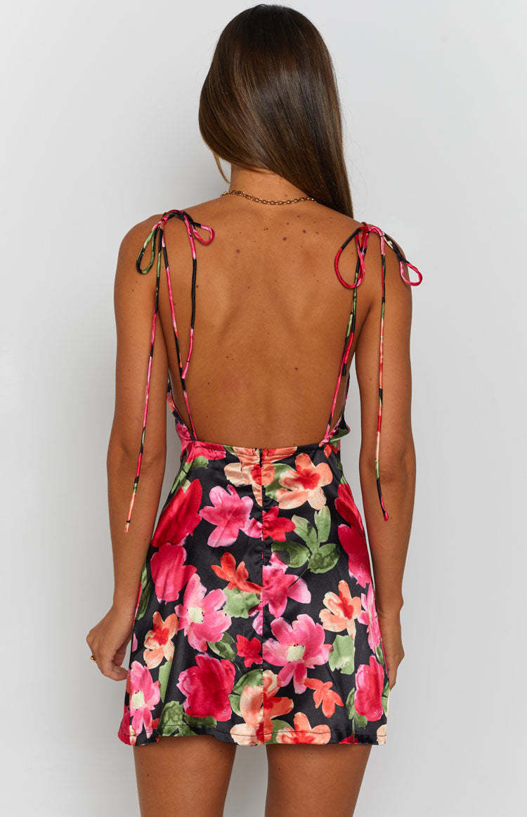 Your LA Catch Cowl Neck Mini Dress Black Floral-Vavasi.All Rights Reserved.