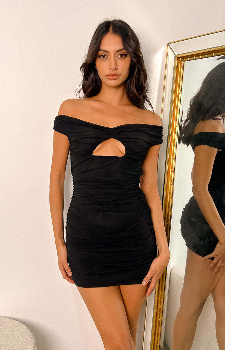 Your Love Black Mesh Off Shoulder Mini Dress-Vavasi.All Rights Reserved.