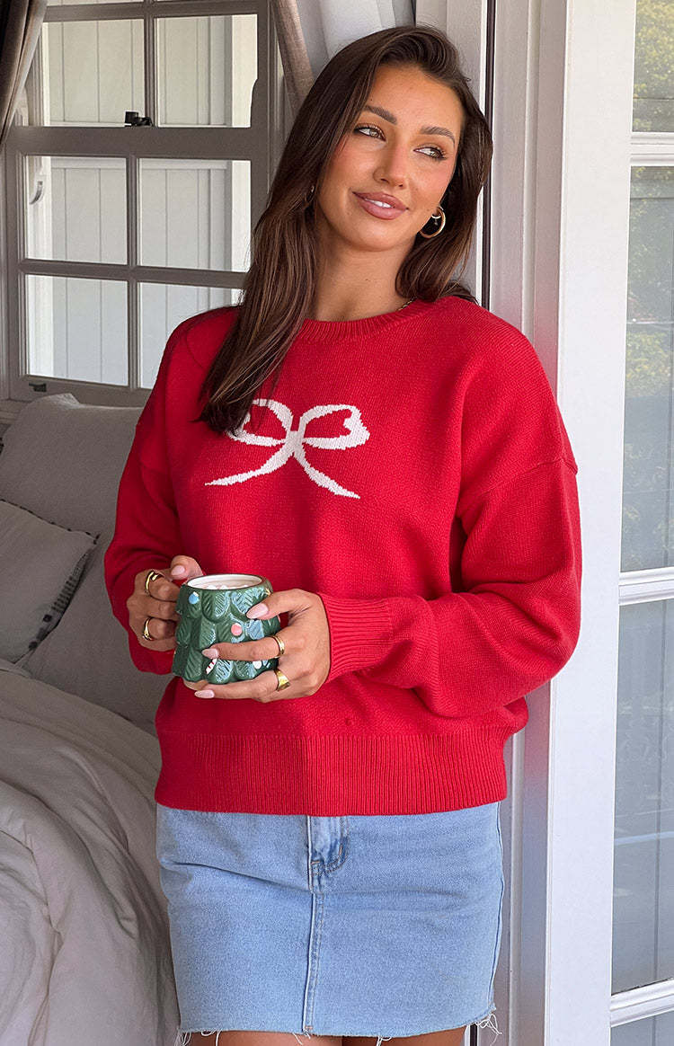 Zami Red Bow Sweater-Vavasi.All Rights Reserved.