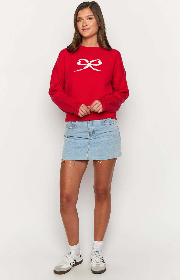 Zami Red Bow Sweater-Vavasi.All Rights Reserved.