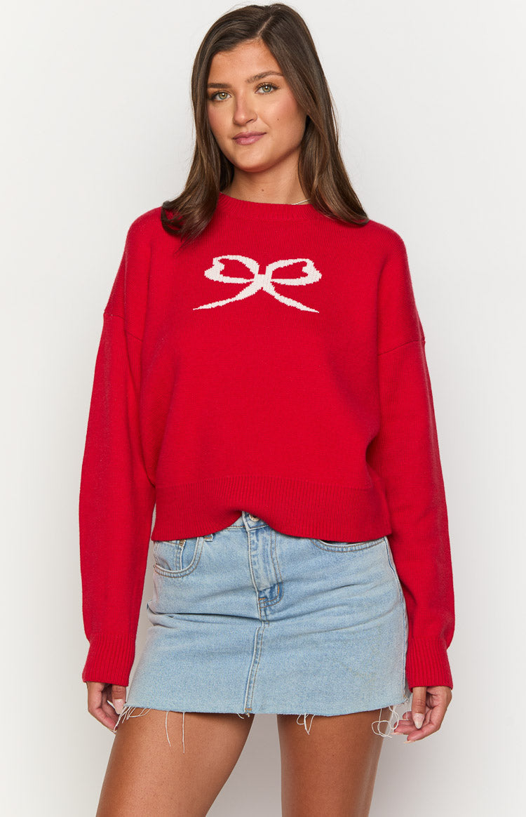Zami Red Bow Sweater-Vavasi.All Rights Reserved.