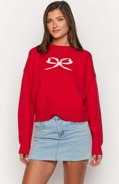 Zami Red Bow Sweater-Vavasi.All Rights Reserved.