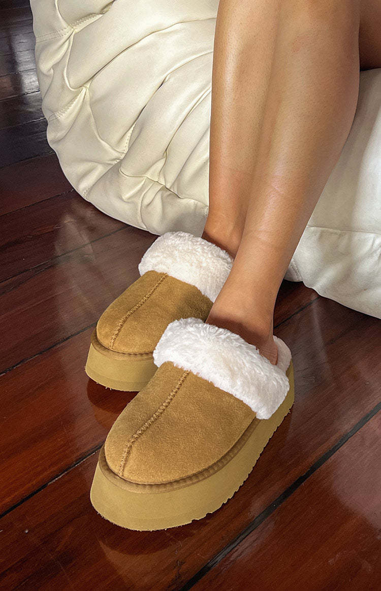 Therapy Ziggy Tan Suede Cow Slippers-Vavasi.All Rights Reserved.