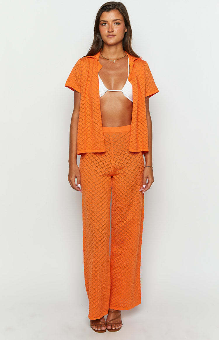 Zaida Orange Knit Pants-Vavasi.All Rights Reserved.