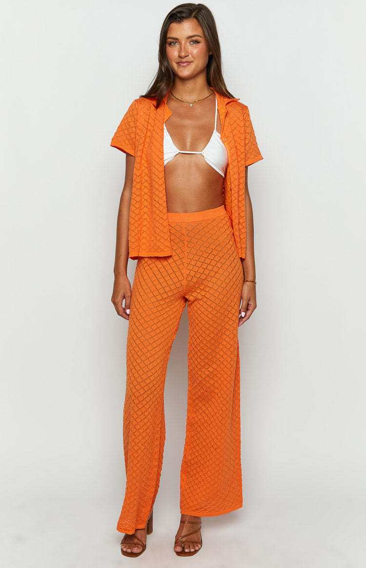 Zaida Orange Knit Pants-Vavasi.All Rights Reserved.