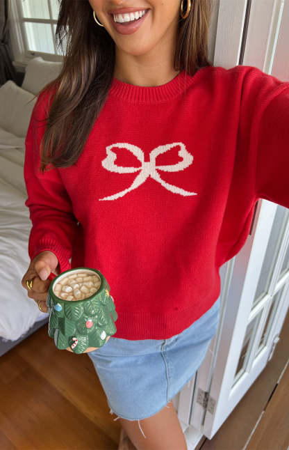 Zami Red Bow Sweater-Vavasi.All Rights Reserved.