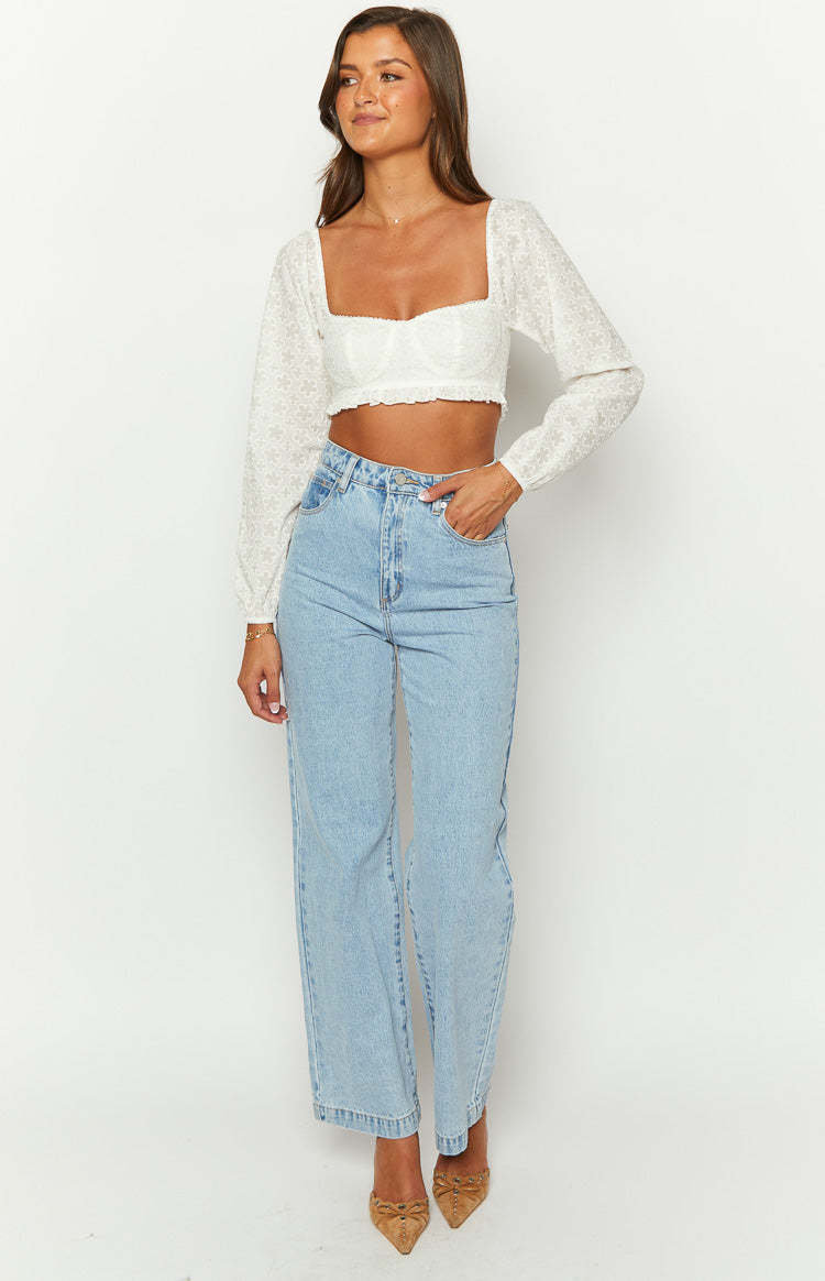 Zaria White Long Sleeve Crop Top-Vavasi.All Rights Reserved.