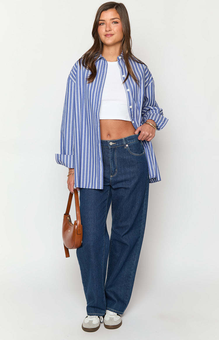 Zariah Blue Striped Long Sleeve Shirt-Vavasi.All Rights Reserved.