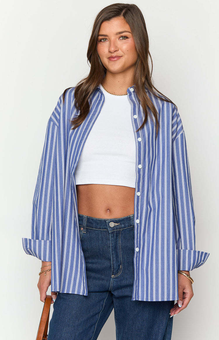 Zariah Blue Striped Long Sleeve Shirt-Vavasi.All Rights Reserved.