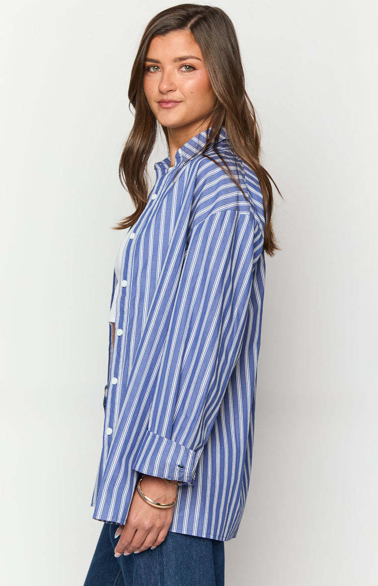 Zariah Blue Striped Long Sleeve Shirt-Vavasi.All Rights Reserved.