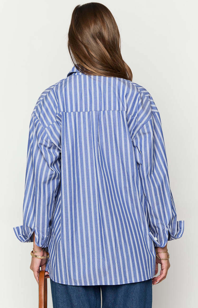 Zariah Blue Striped Long Sleeve Shirt-Vavasi.All Rights Reserved.