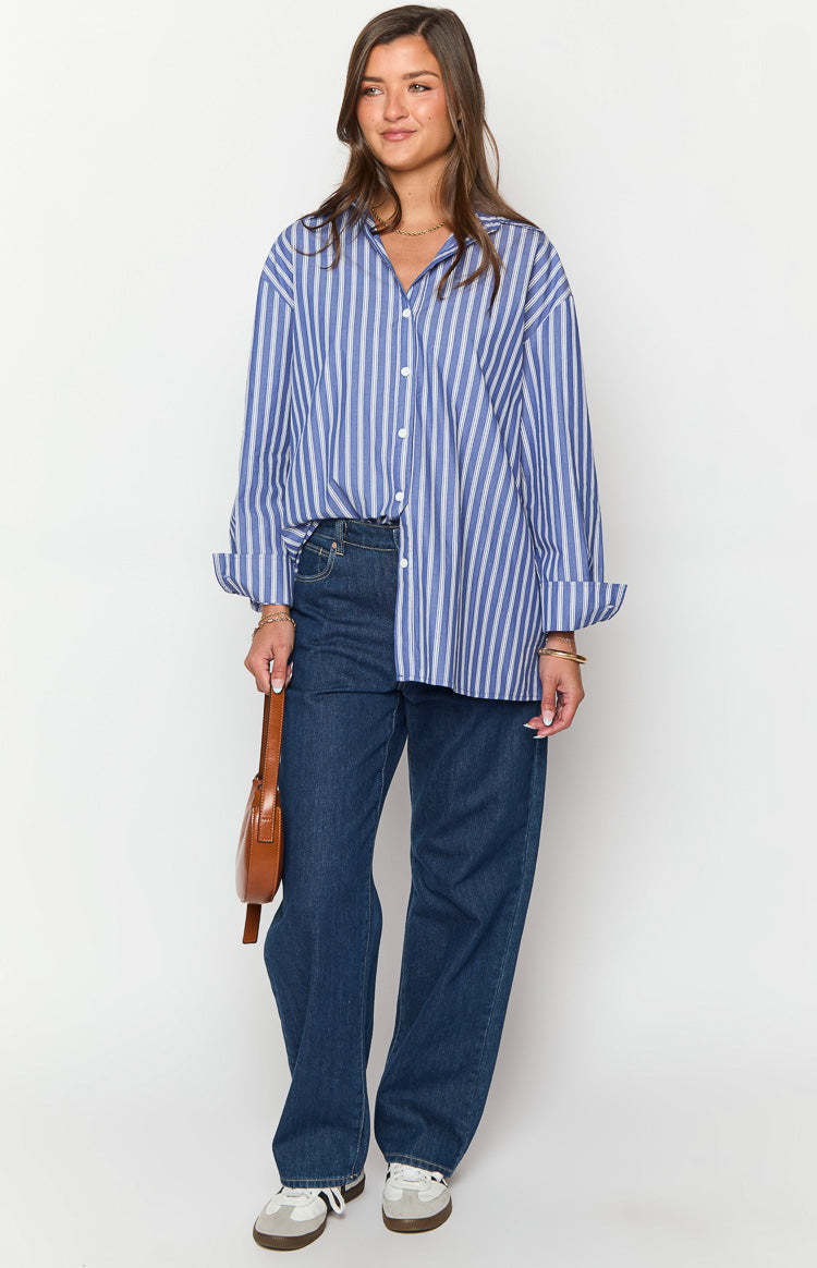Zariah Blue Striped Long Sleeve Shirt-Vavasi.All Rights Reserved.