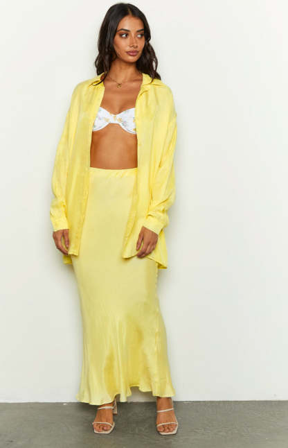 Zariah Yellow Cupro Button Up Shirt-Vavasi.All Rights Reserved.