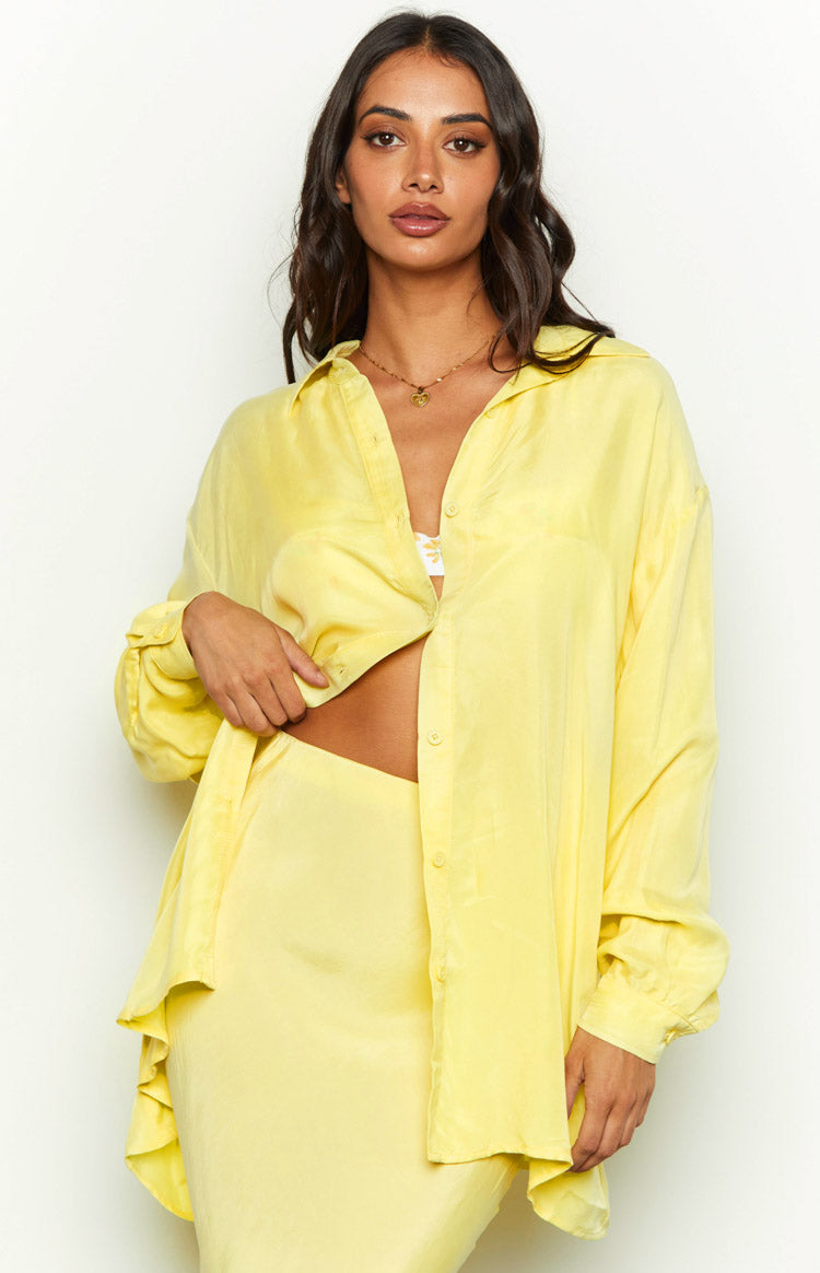 Zariah Yellow Cupro Button Up Shirt-Vavasi.All Rights Reserved.