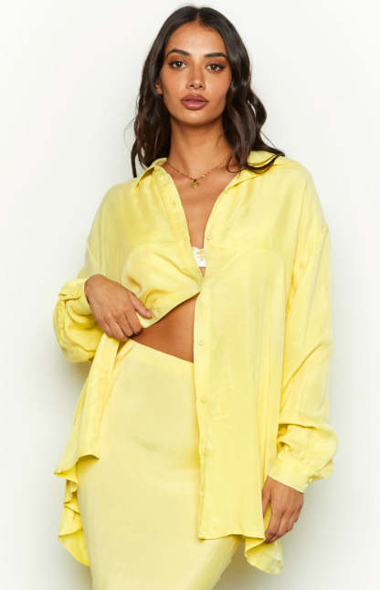 Zariah Yellow Cupro Button Up Shirt-Vavasi.All Rights Reserved.