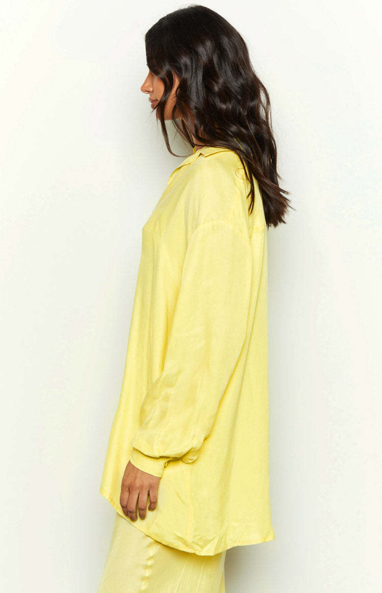 Zariah Yellow Cupro Button Up Shirt-Vavasi.All Rights Reserved.