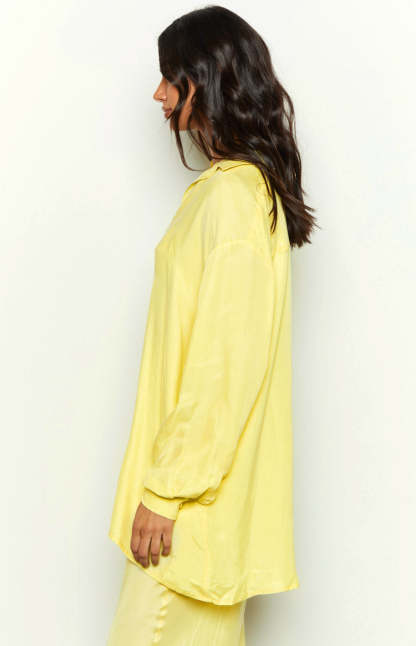 Zariah Yellow Cupro Button Up Shirt-Vavasi.All Rights Reserved.