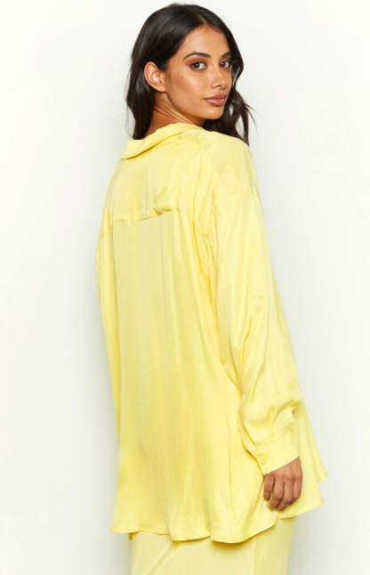 Zariah Yellow Cupro Button Up Shirt-Vavasi.All Rights Reserved.