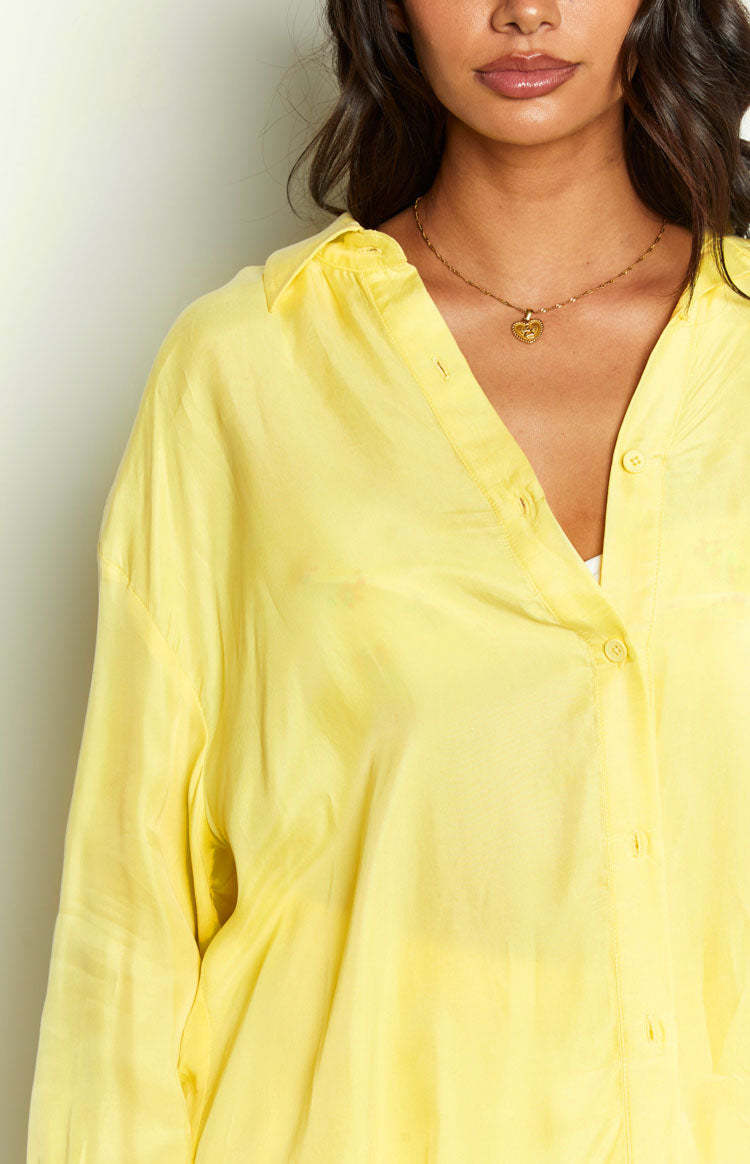 Zariah Yellow Cupro Button Up Shirt-Vavasi.All Rights Reserved.