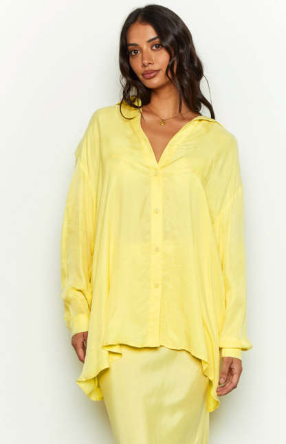 Zariah Yellow Cupro Button Up Shirt-Vavasi.All Rights Reserved.