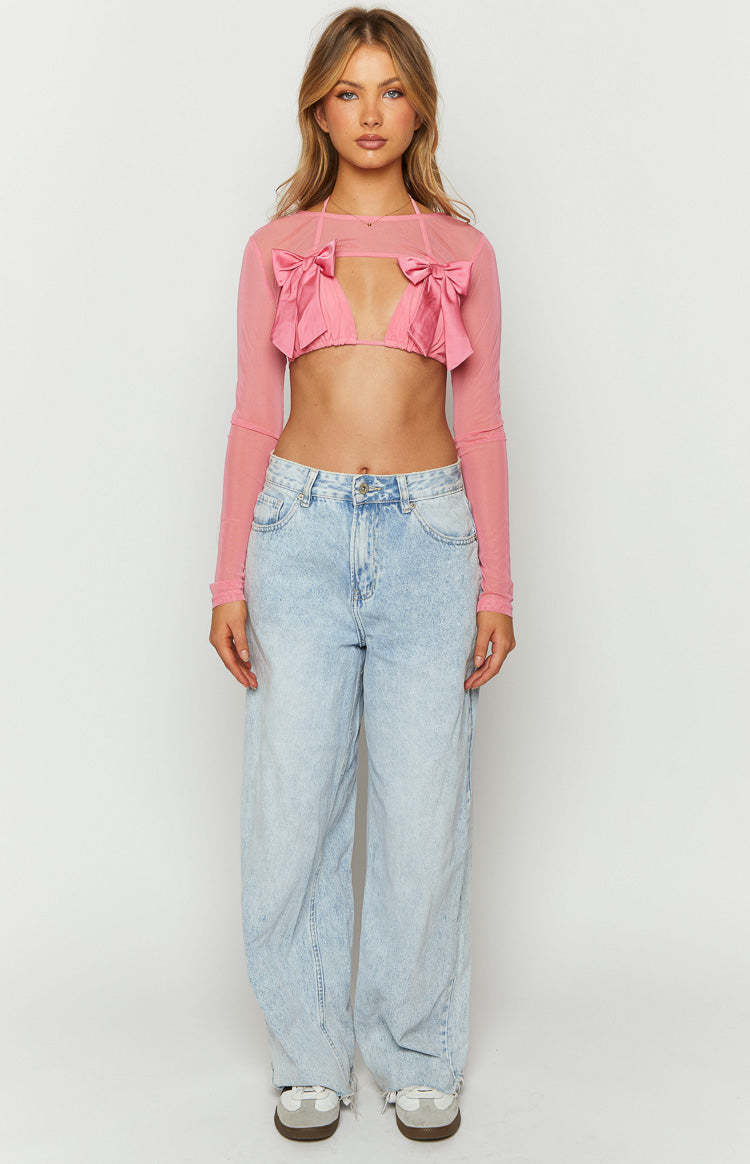 Zayden Pink Mesh Bow Top And Bolero-Vavasi.All Rights Reserved.