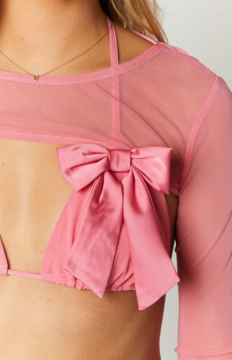 Zayden Pink Mesh Bow Top And Bolero-Vavasi.All Rights Reserved.