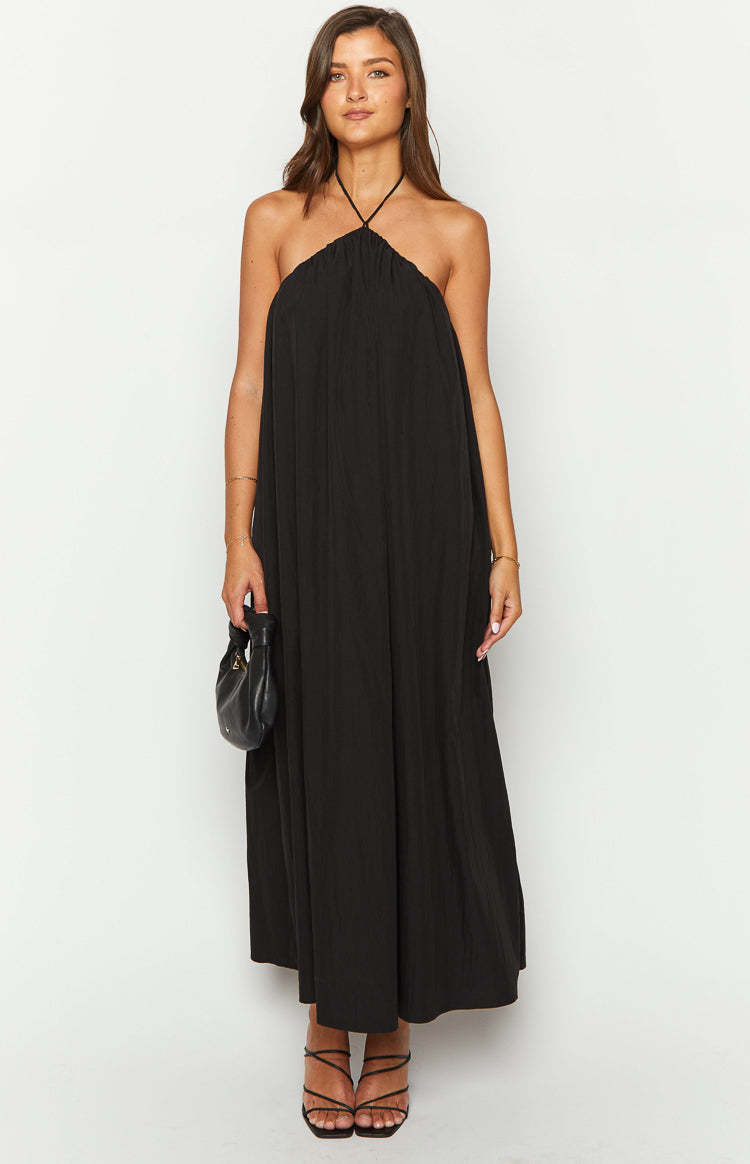 Ziggy Black Halter Neck Maxi Dress-Vavasi.All Rights Reserved.