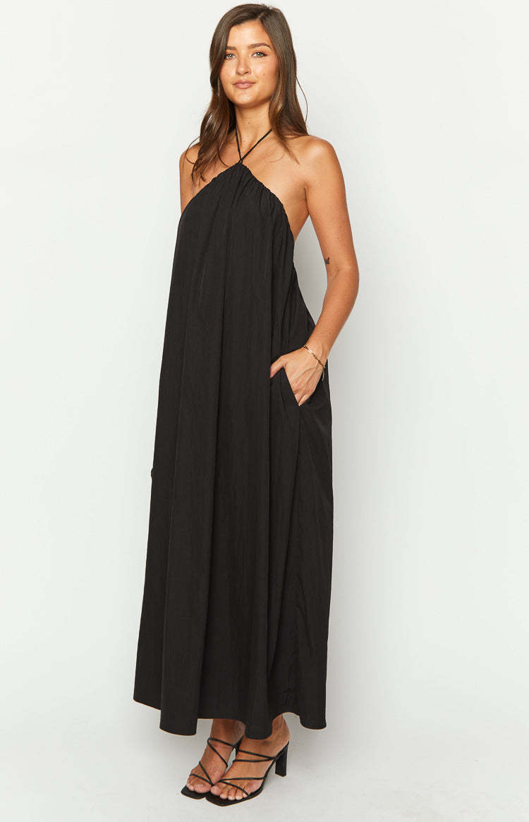 Ziggy Black Halter Neck Maxi Dress-Vavasi.All Rights Reserved.