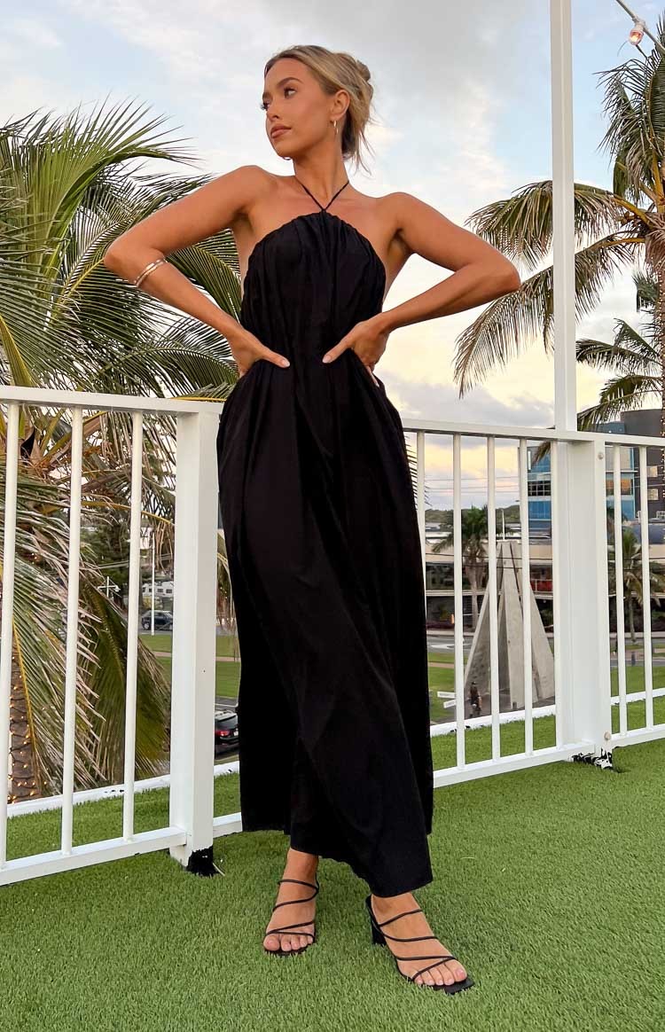 Ziggy Black Halter Neck Maxi Dress-Vavasi.All Rights Reserved.