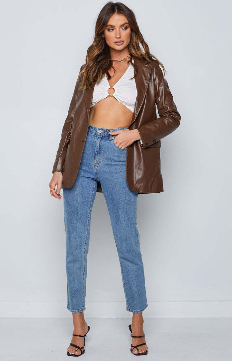 Zina PU Blazer Brown-Vavasi.All Rights Reserved.
