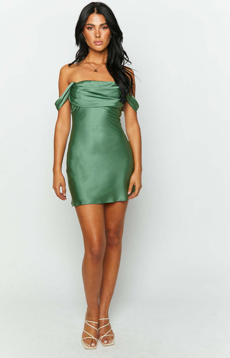 Zoella Green Off The Shoulder Mini Dress-Vavasi.All Rights Reserved.