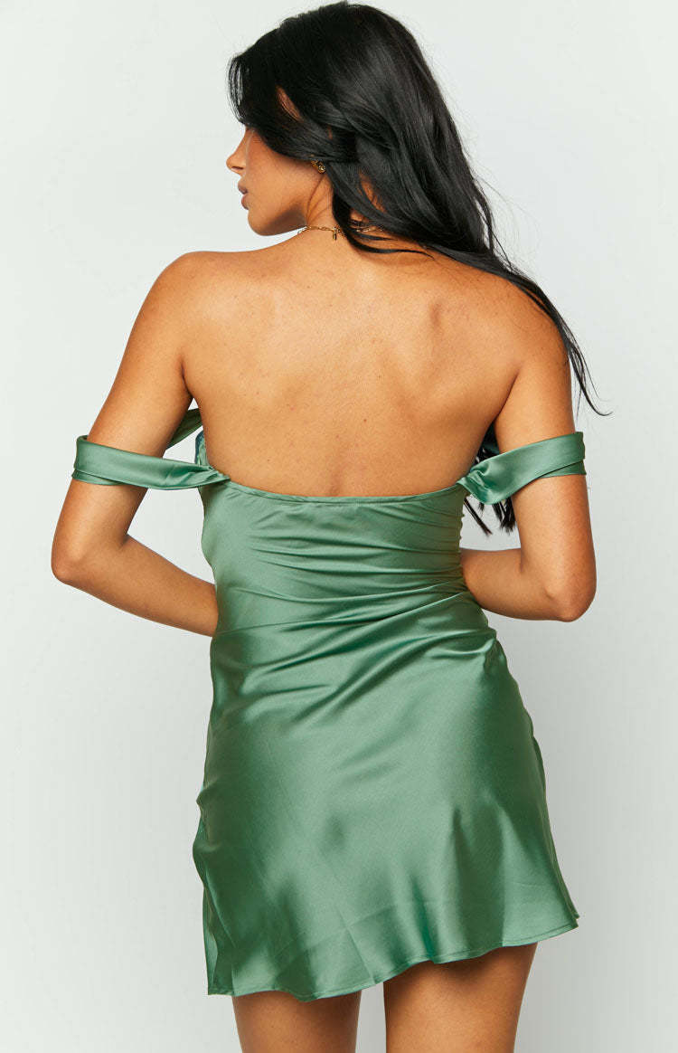 Zoella Green Off The Shoulder Mini Dress-Vavasi.All Rights Reserved.