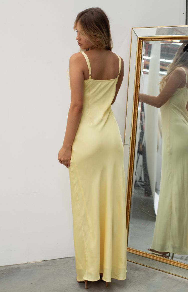 Zya Yellow Satin Maxi Dress-Vavasi.All Rights Reserved.