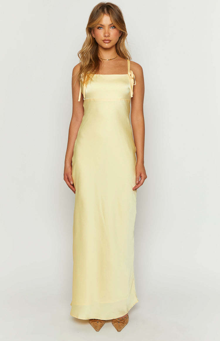Zya Yellow Satin Maxi Dress-Vavasi.All Rights Reserved.