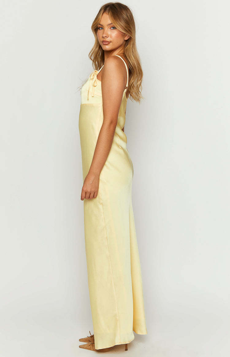 Zya Yellow Satin Maxi Dress-Vavasi.All Rights Reserved.