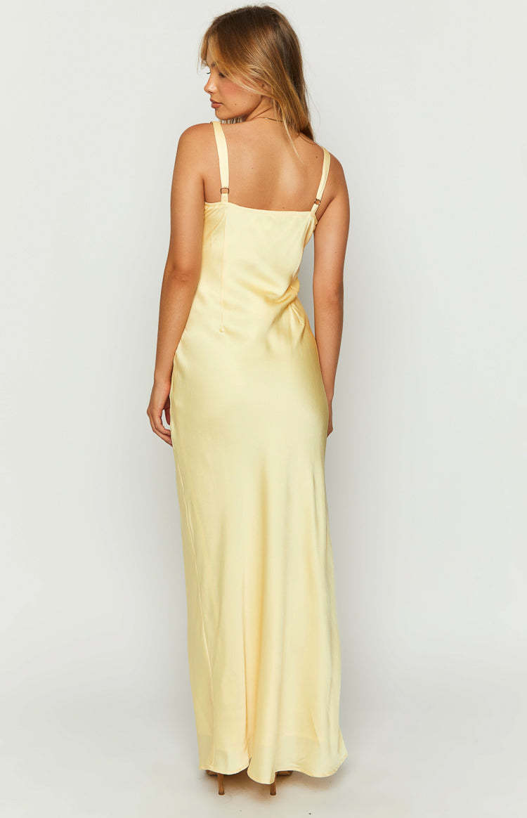 Zya Yellow Satin Maxi Dress-Vavasi.All Rights Reserved.