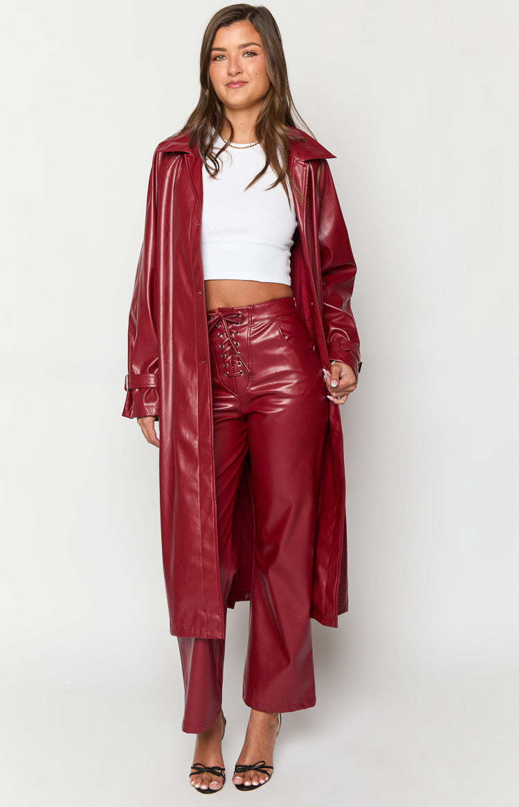 Zyla Red PU Pants-Vavasi.All Rights Reserved.