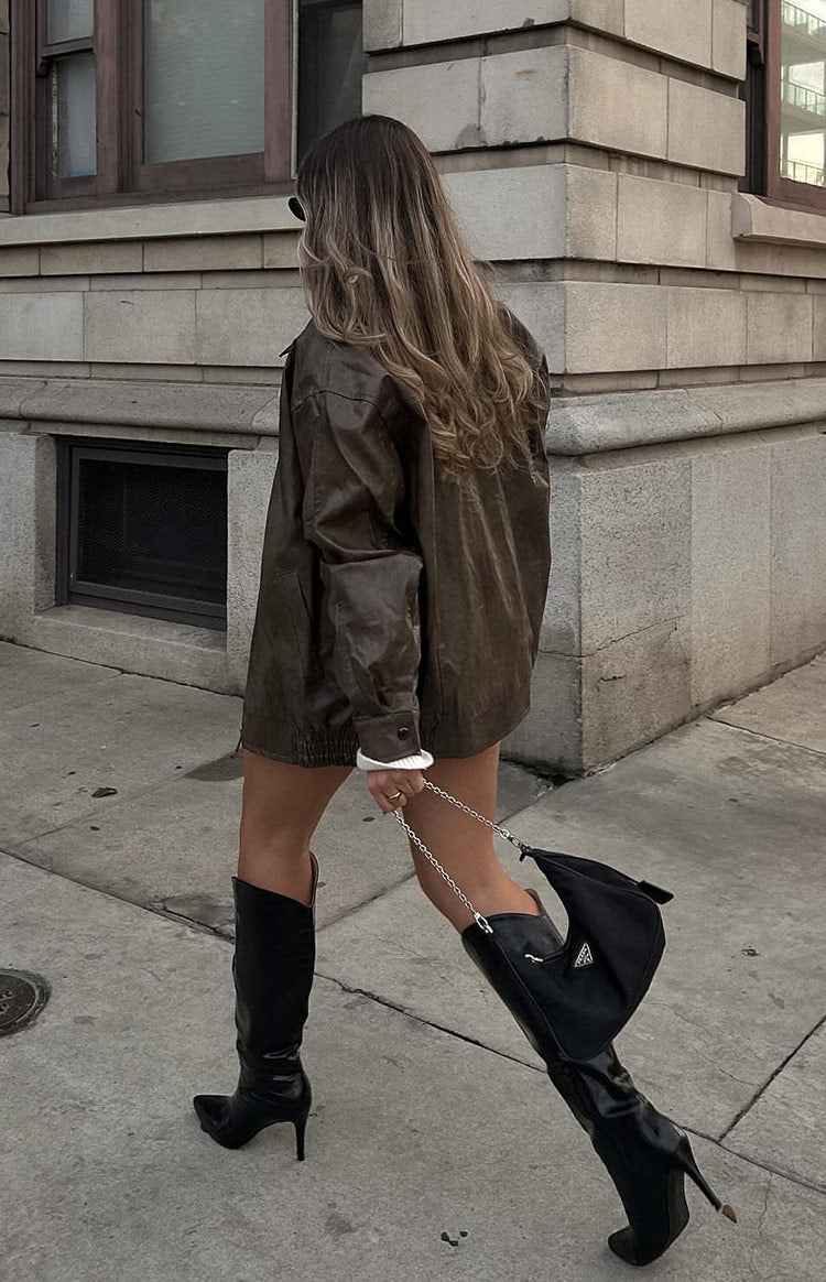 Abbi PU Vintage Brown Bomber Jacket-Vavasi.All Rights Reserved.