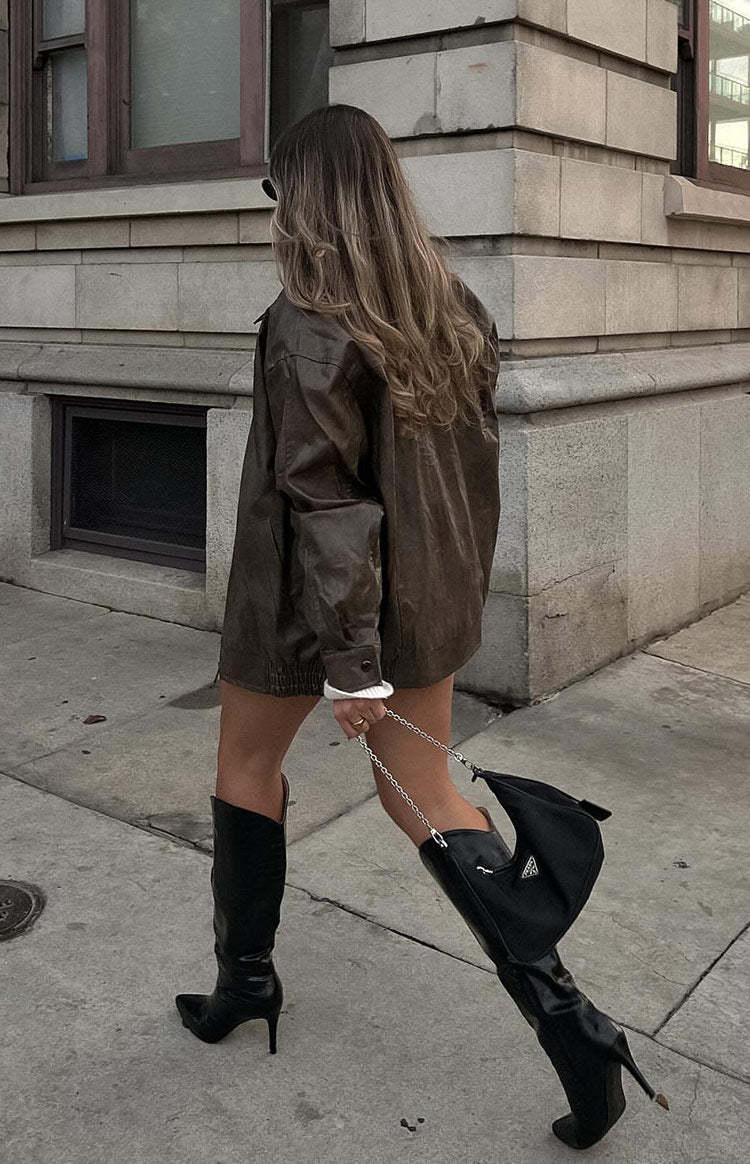 Abbi PU Vintage Brown Bomber Jacket-Vavasi.All Rights Reserved.
