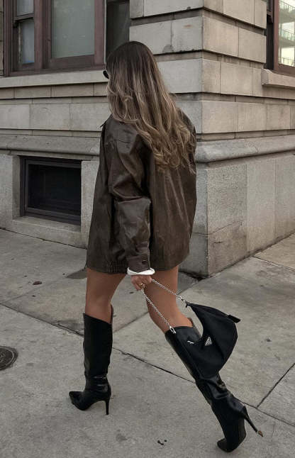 Abbi PU Vintage Brown Bomber Jacket-Vavasi.All Rights Reserved.