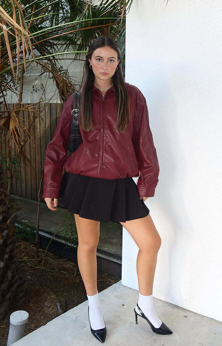 Abbi PU Red Bomber Jacket-Vavasi.All Rights Reserved.