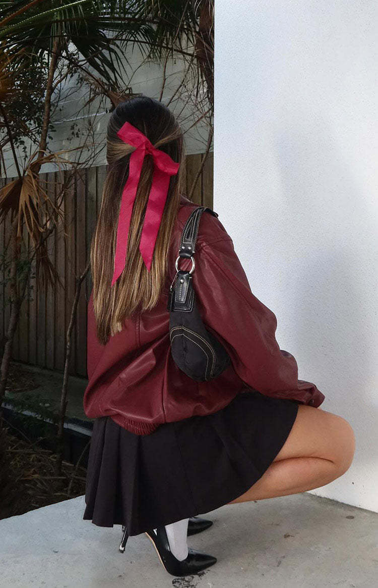 Abbi PU Red Bomber Jacket-Vavasi.All Rights Reserved.