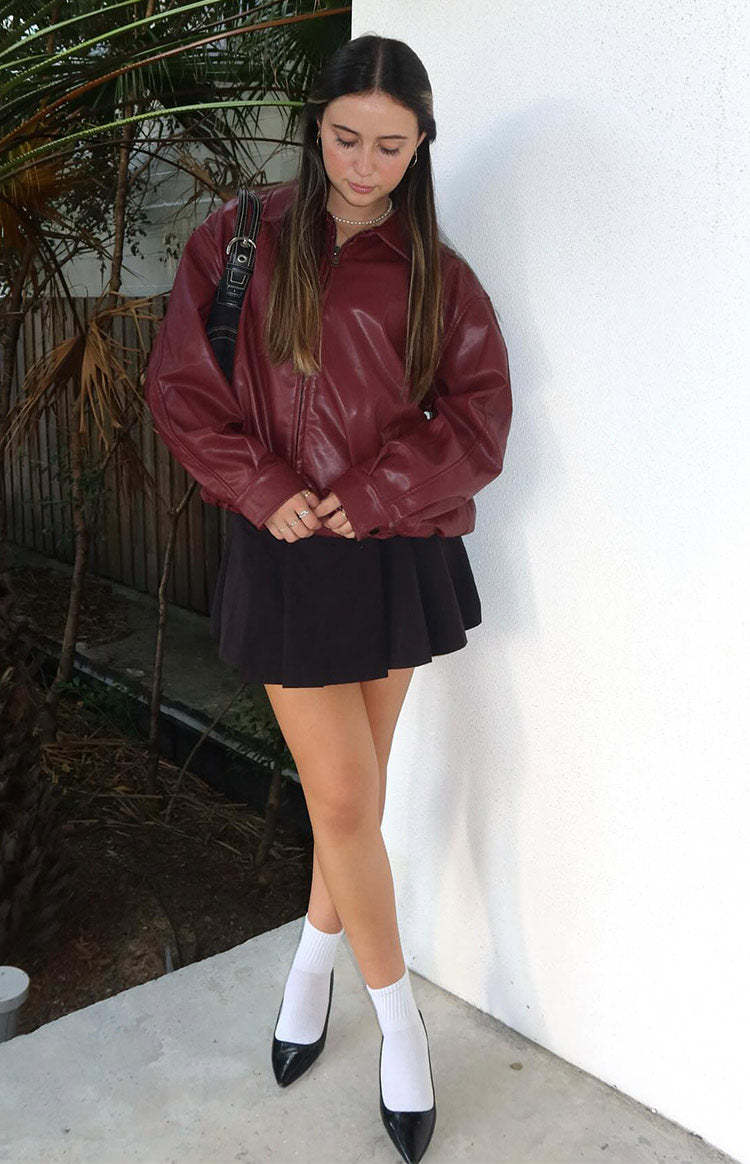 Abbi PU Red Bomber Jacket-Vavasi.All Rights Reserved.