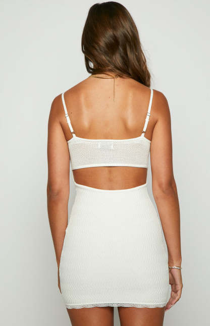 Adena White Knit Mini Dress-Vavasi.All Rights Reserved.