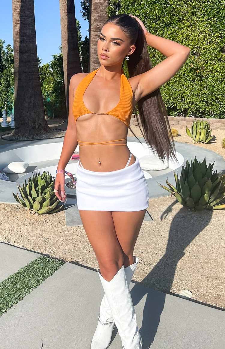 Aziel Orange Knit Halter Top-Vavasi.All Rights Reserved.