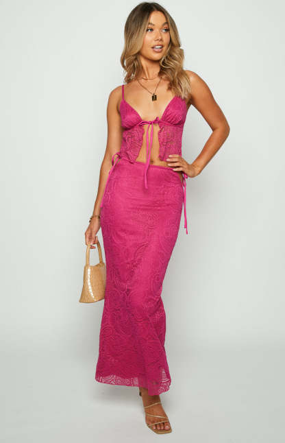 Alexia Fuschia Lace Tie Up Maxi Skirt-Vavasi.All Rights Reserved.