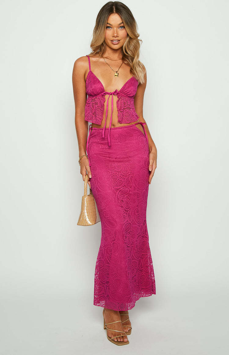 Alexia Fuschia Lace Tie Up Front Top-Vavasi.All Rights Reserved.
