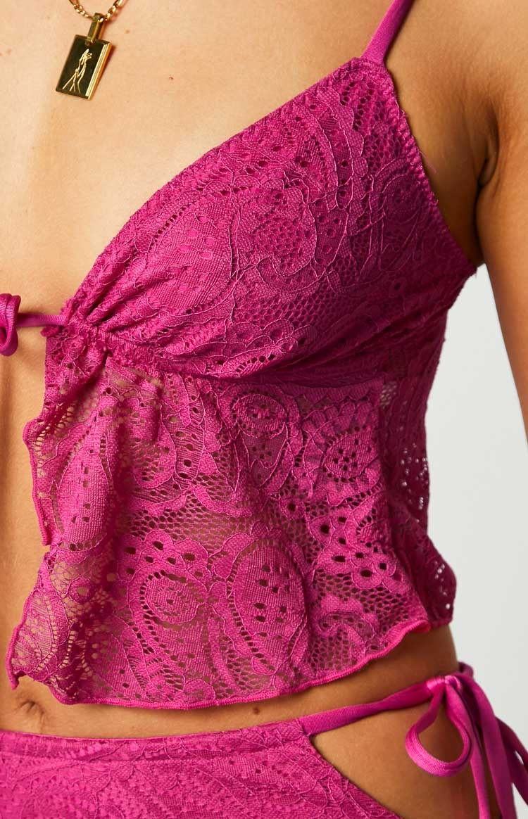 Alexia Fuschia Lace Tie Up Front Top-Vavasi.All Rights Reserved.
