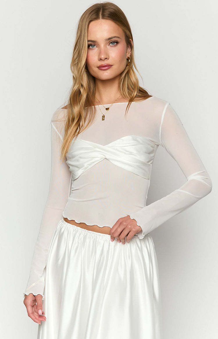 Alonza White Long Sleeve Top-Vavasi.All Rights Reserved.